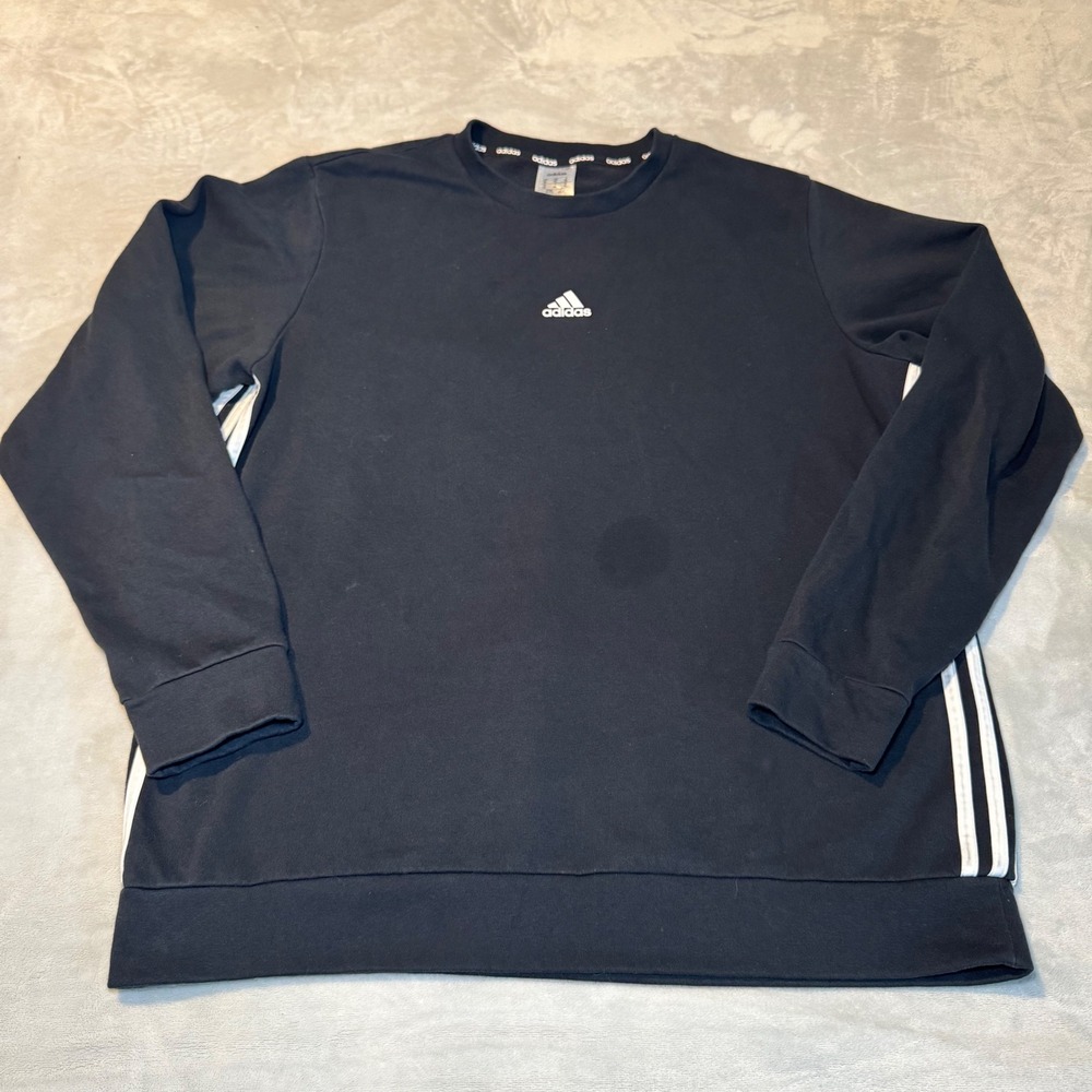 Adidas Essentials Crewneck Sweatshirt Mens XL Black White 3-Stripe Logo Pullover